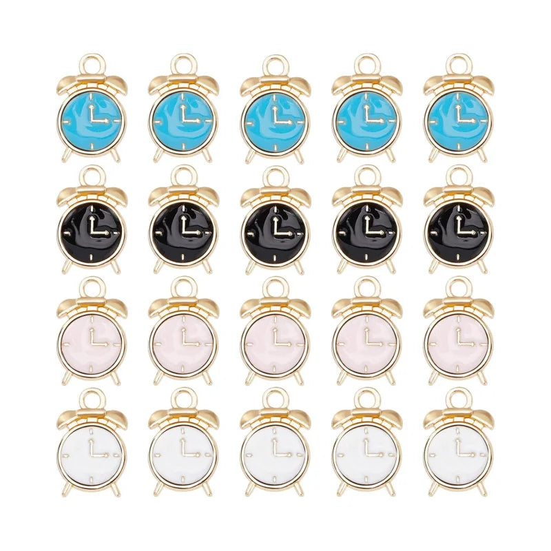 Enamel Alarm Clock Charm Mini Lifelike Miniature Time Clock Black White Alloy Charms for Jewelry Making Charms DIY