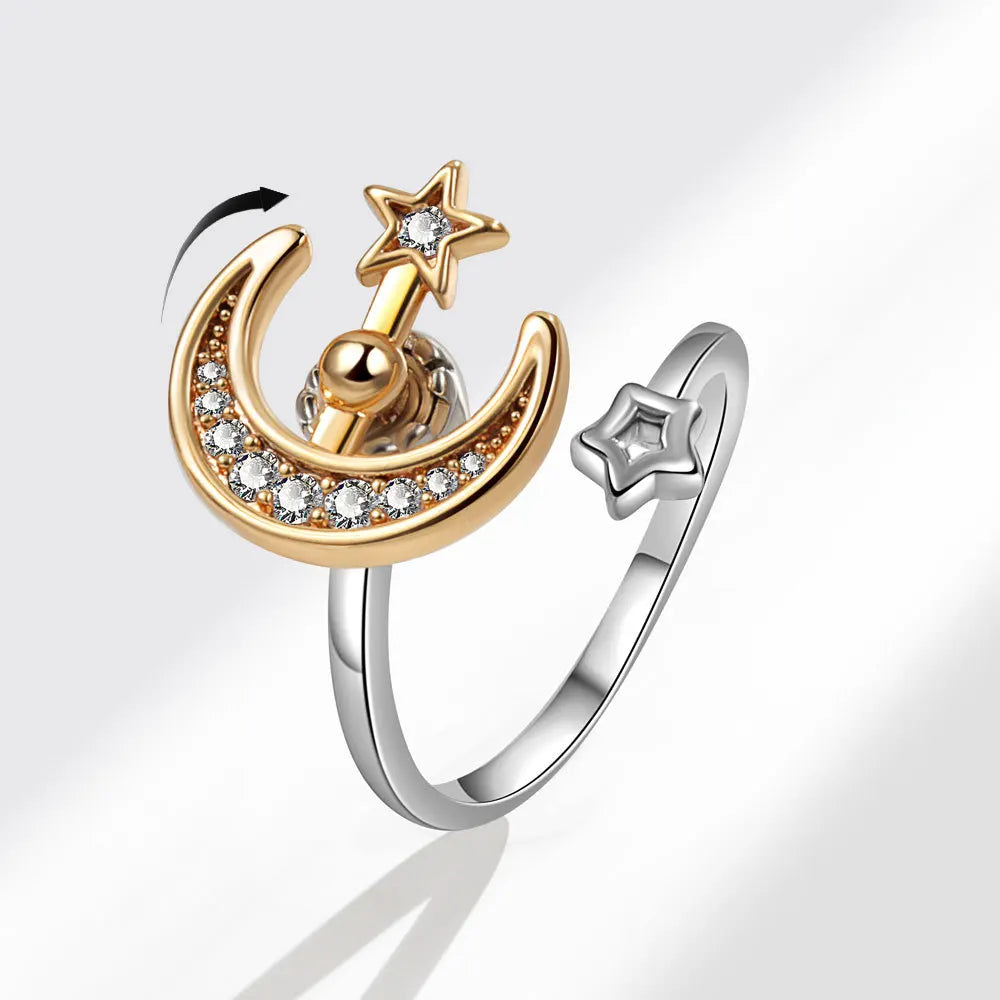 Hot Sale Adjustable Spinner Fidget Anxiety RingsMoon Star Stress Relief Stackable Rings for Anxiety Women
