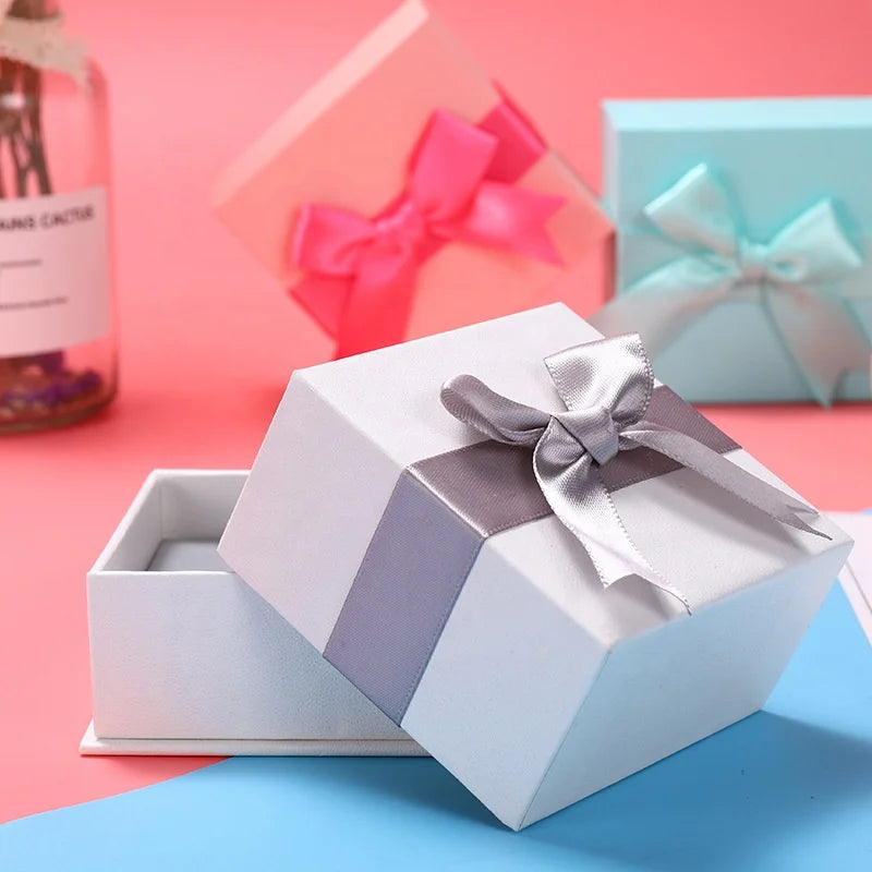 Wedding Fashion Bowknot Jewelry Boxes Ring Necklace Earrings Cardboard Custom Jewelry Gift Box Portable Durable Packaging