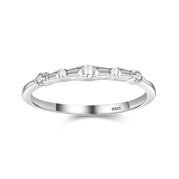 Trendy Jewelry 925 Sterling Silver Iced Out Baguette CZ Diamond Stacking Finger Ring for Women Girls