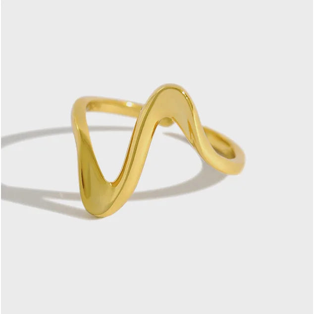 Simple Wave Design Hot Selling Jewelry Gold Plated S925 Sterling Silver Open Adjustable Rings for Women JA340