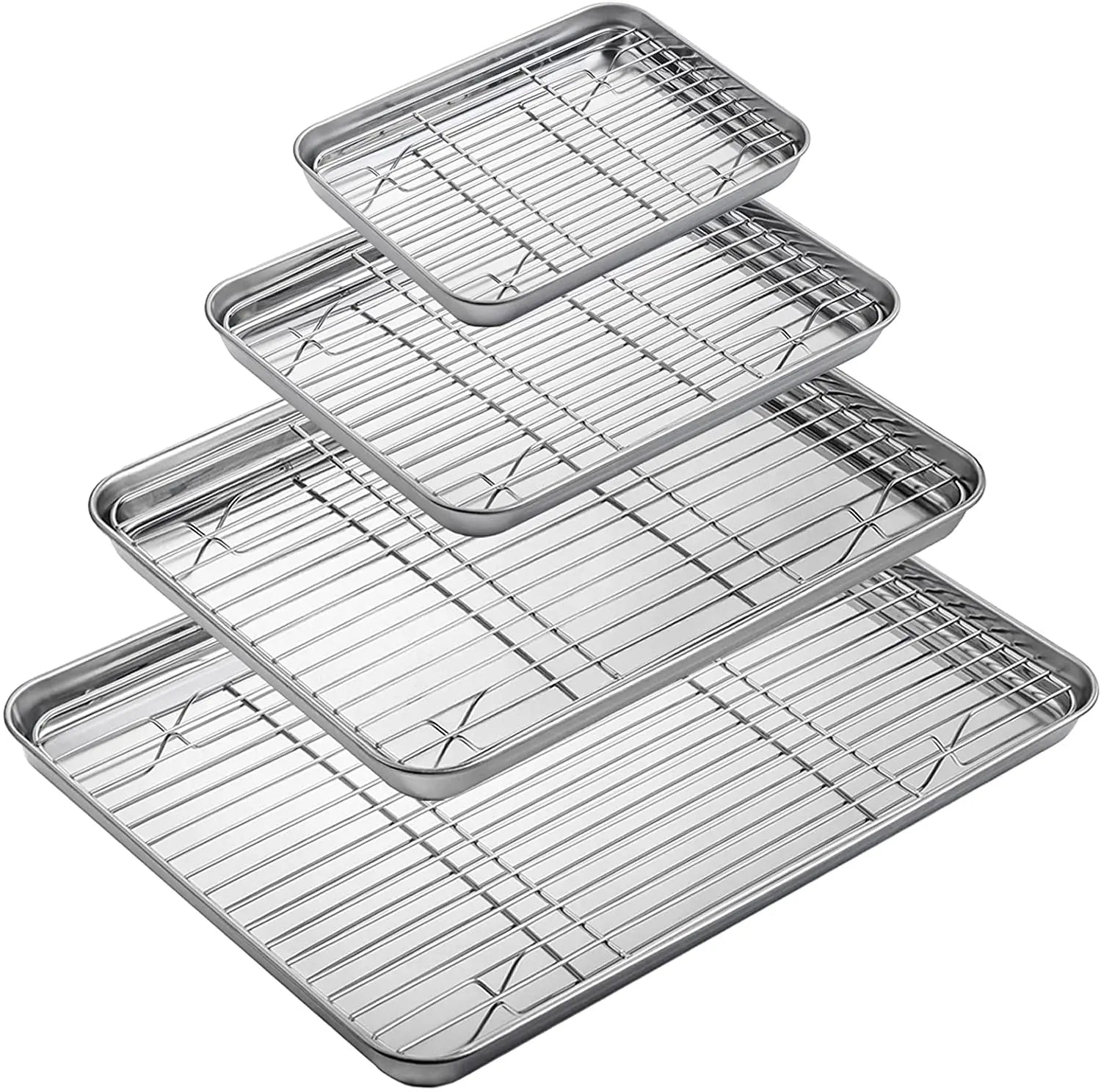 2025 HOT Easy Clean 304 Stainless Steel Baking Sheet Set Cookie Sheet Baking Pans with Cooling Rack for Kitchen BBQ