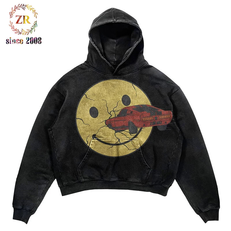Custom High Quality Vintage Wash Sweatshirt Hoodie Streetwear Oversized Heavyweight Hip Hop Graphic Print Jogging Retro Hoodies