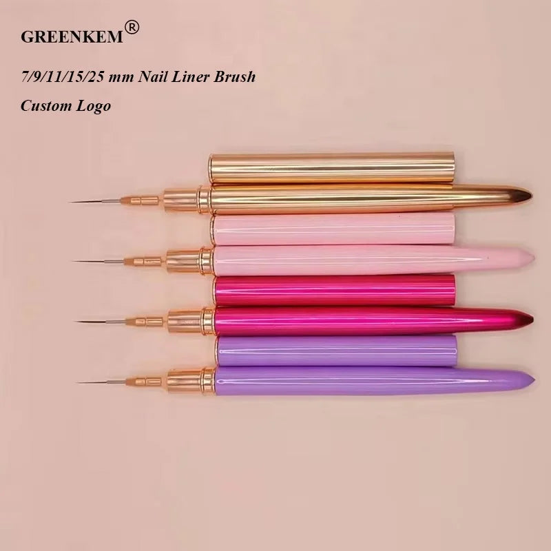 7/9/11/15/25 Professional 5pcs Pink Purple Gold Red Nail Salon Nail Art Brushes Matel Metal Handle Pen Drawing Nail Liner Brush