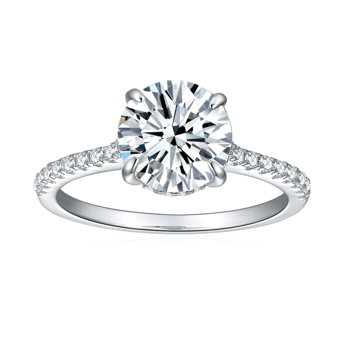 Wedding Ring 1.5CT Round Brilliant Pure White Moissanite Diamond 925 Silver Gold Plated Custom Moissanite Ring