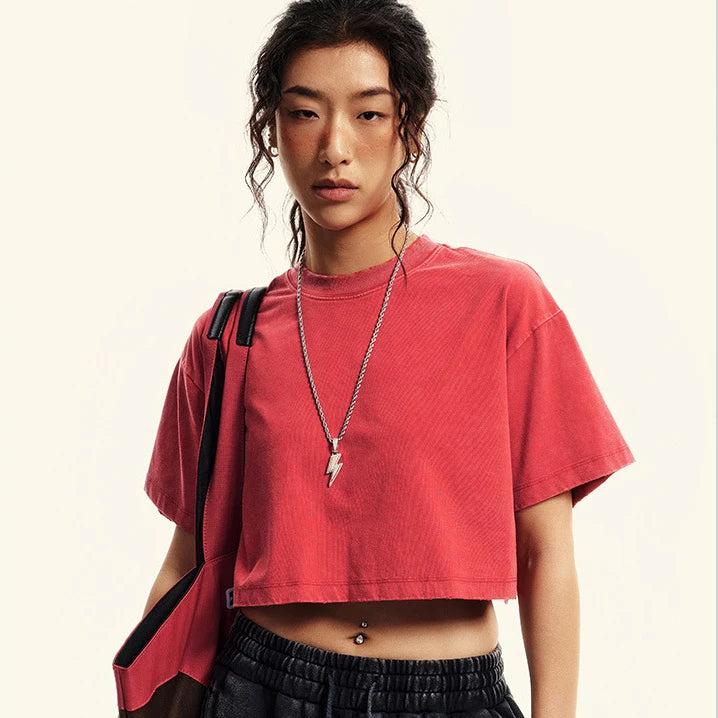 Women Comfortable Quick Dry Washed Cropped Oversize Fitness T Shirt