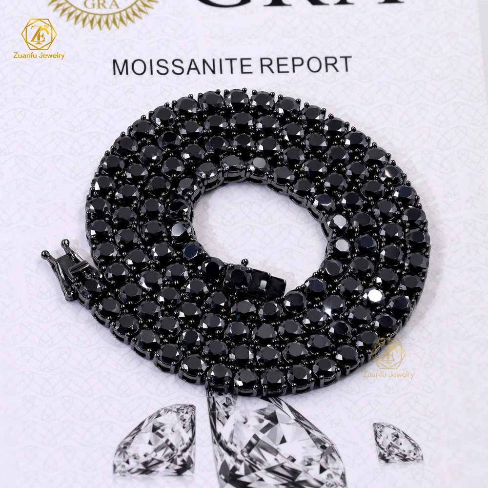 Black Rhodium Link Moissanite Tennis Chain Necklace S925 Sterling Silver Trendy Diamond 3mm 4mm 5mm  Black Moissanite Chain