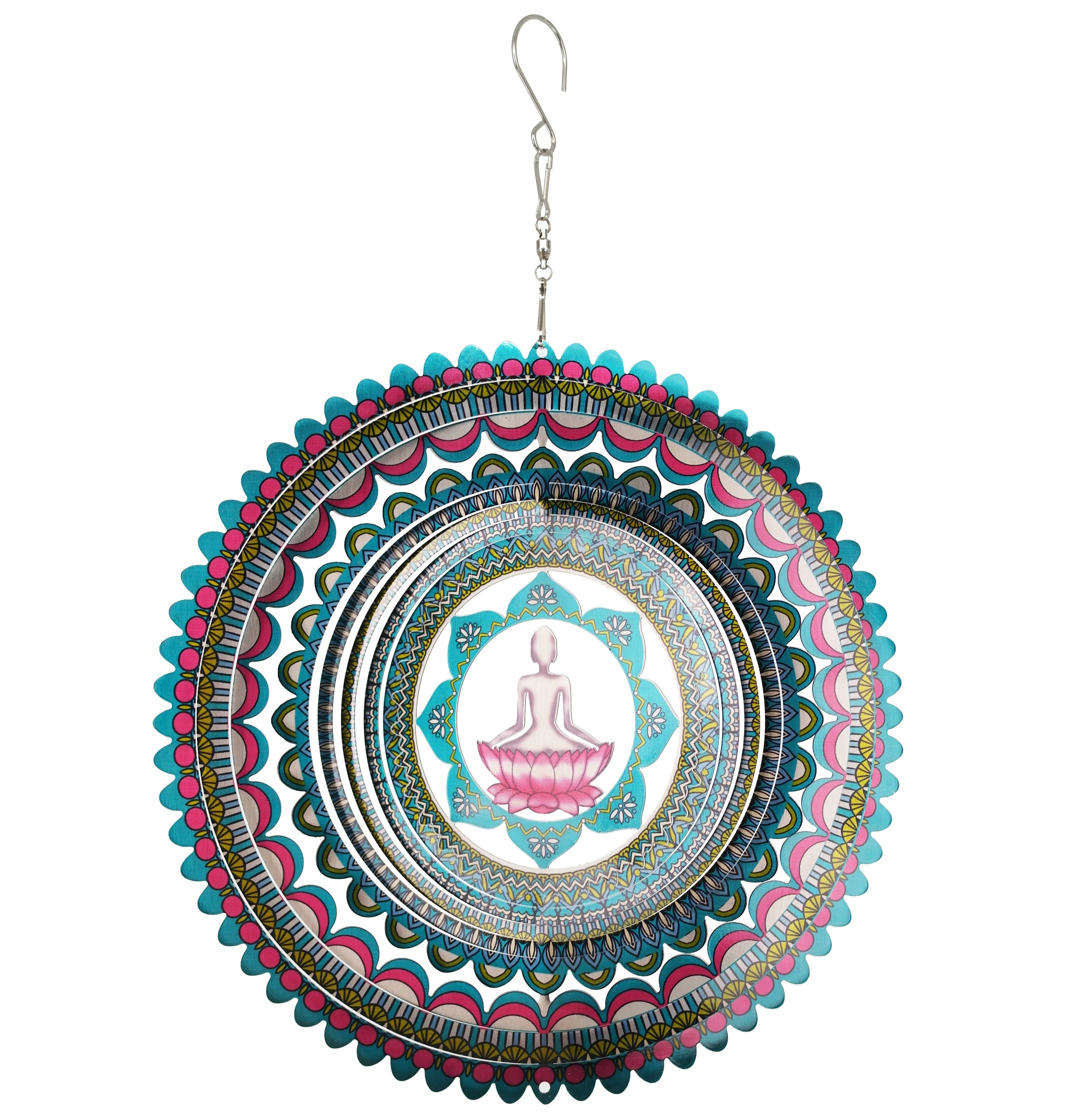 14 Inch Stainless Steel Wind Wheel Mandala Metal Art Outdoor Seasonal Arrangement for Christmas Hanging in Yard and Garden