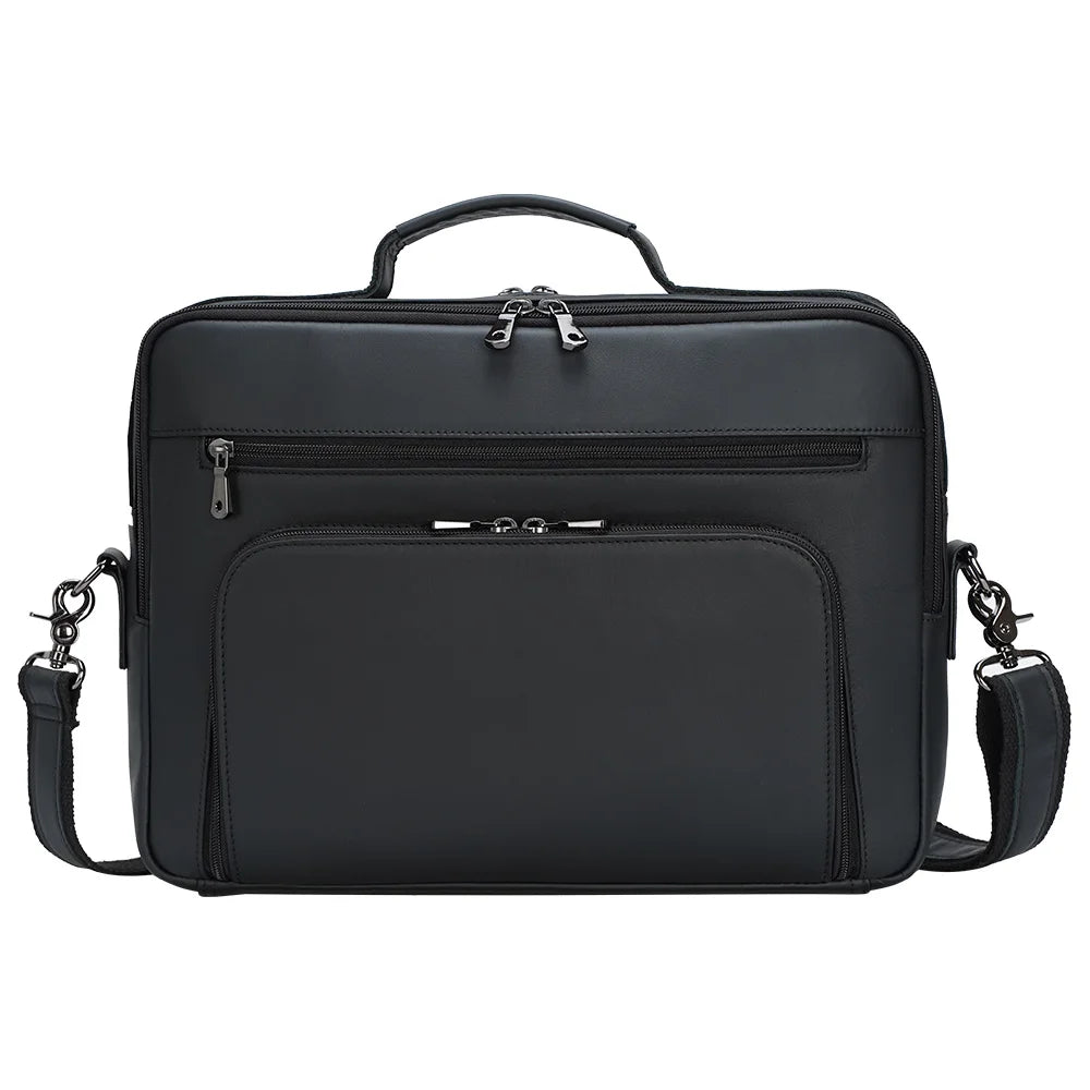 Custom Made Real Leather 15 Inch Laptop Briefcase Messenger Office Bag for Man Black Full Grain Genuine Leather Briefcase Bags