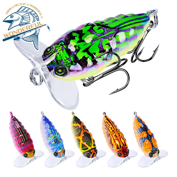 40mm 4g Hard Plastic Colorful Simulation 3D Eyes Cicada Shape Wobblers Floating Fishing Popper Lure