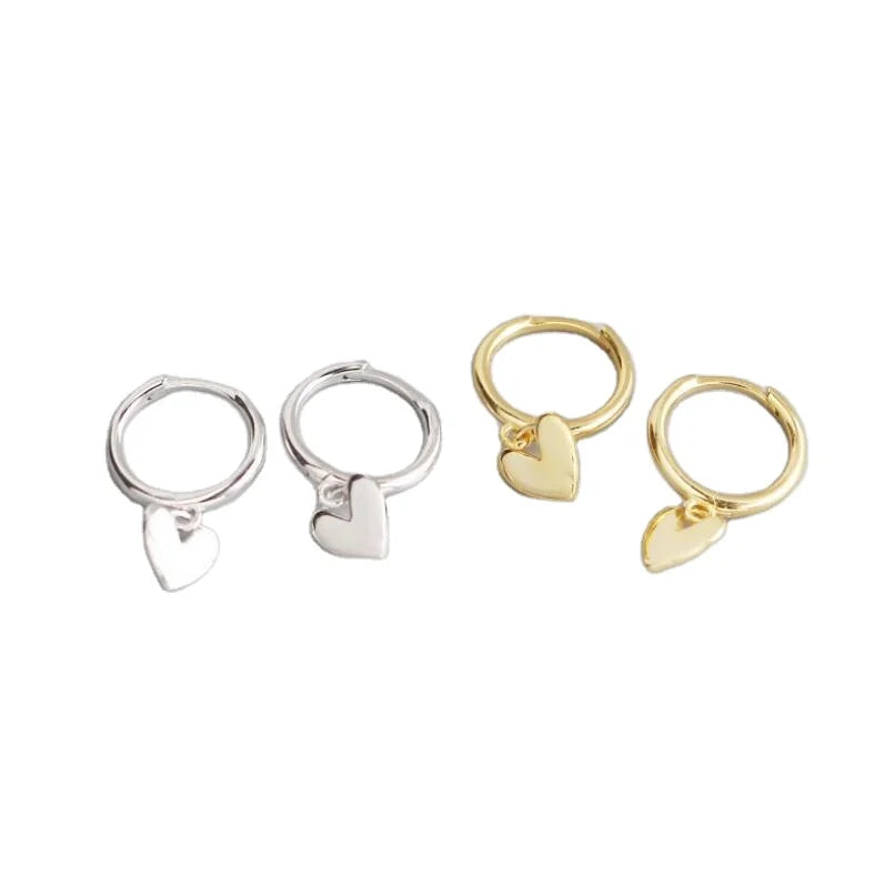 Dainty 925 Silver Earrings with Gold Plating Zircon Main Stone Small Hoop Heart Design-for Girlfriend Sister's Birthday Gift