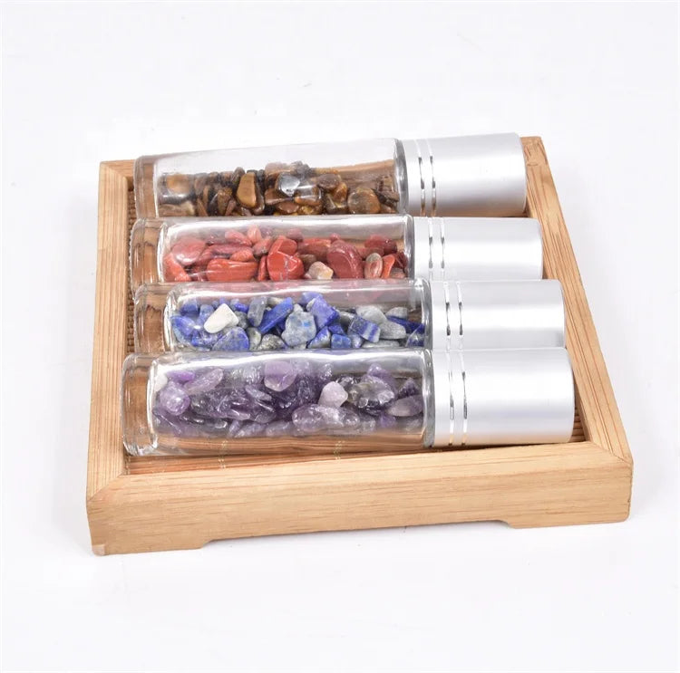 Hot Sale Empty Essential Oil 10ml Natural Gem Crystal Perfume Glass Roller Bottle