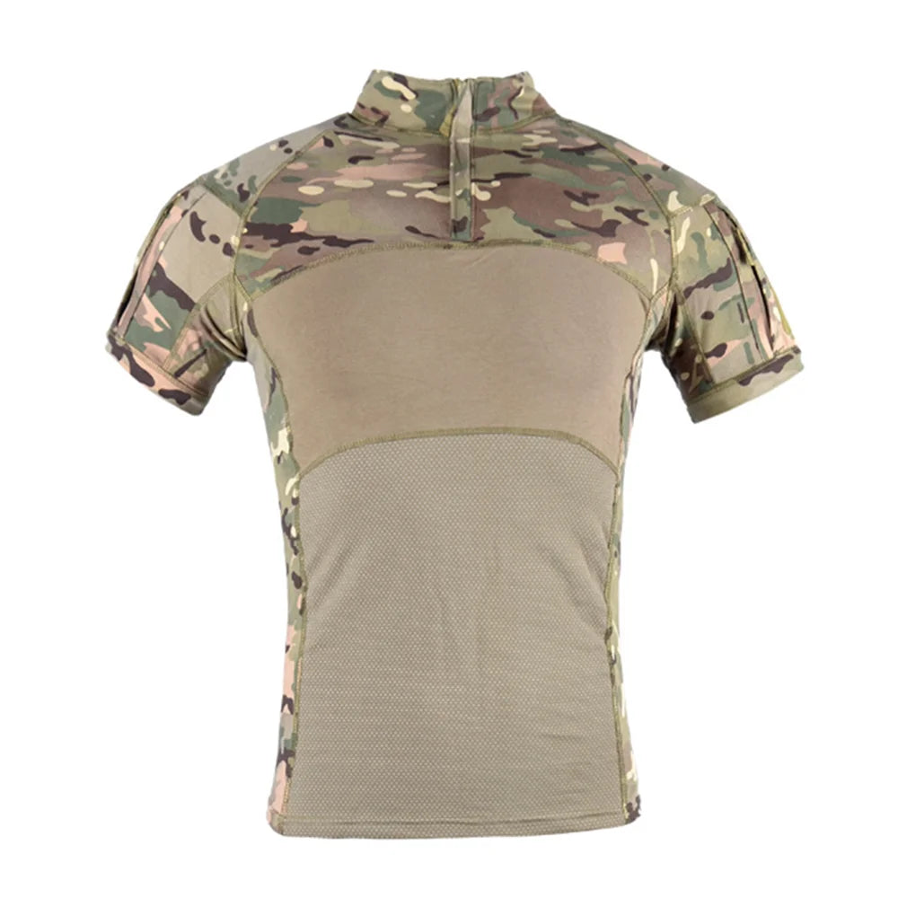 Men Short Sleeve Camouflage Tactical Shirt Outdoor Hunting Hiking Combat CP Camo Short Sleeve T-Shirt