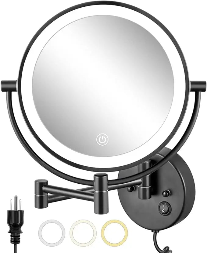 9 Inch Wall Mounted Metal Framed Dual Arms Bathroom Accessories Electric Makeup Mirror with Led Lights