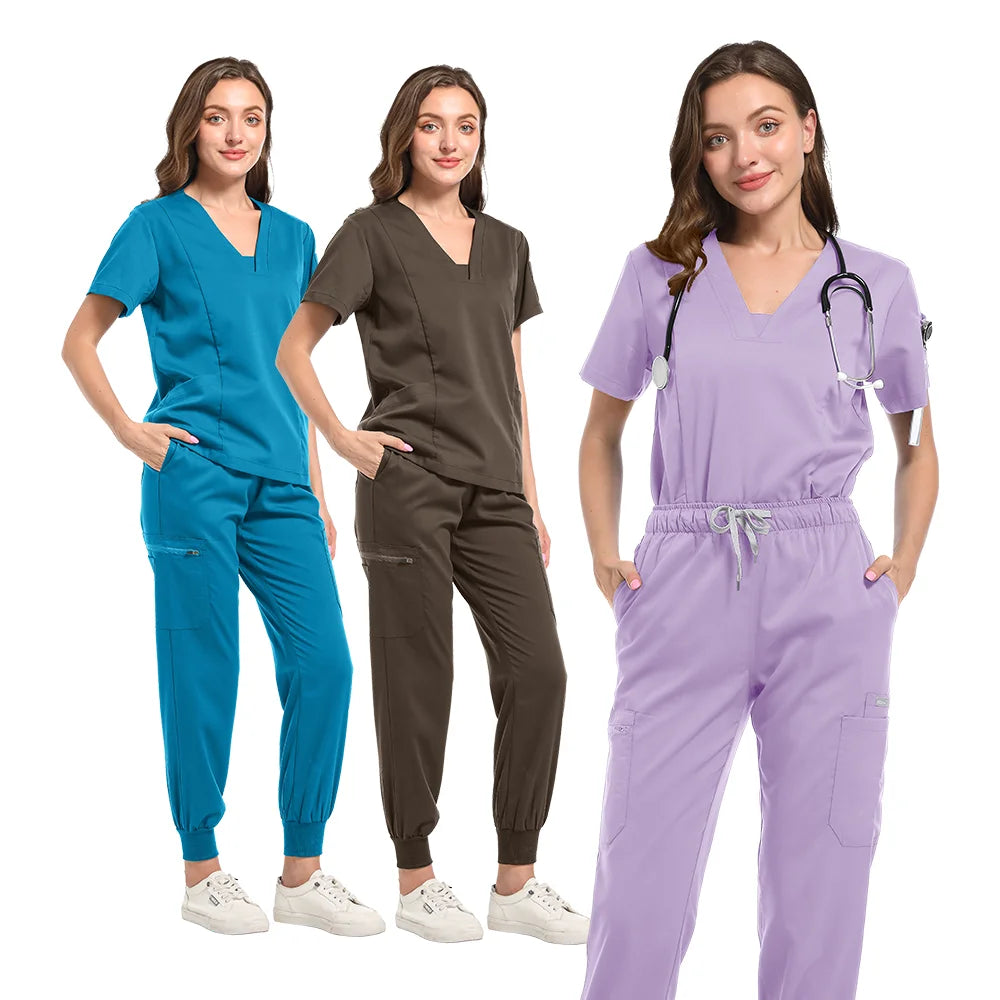 Quality Material Hospital Uniforms Scrub Sets Lake Blue Scrubs With Logo for Woman Nail Technician SPA Therapist XS Plus Size