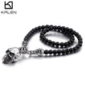 KALEN Men Fine Jewelry Necklace Punk Glass Bead Fashion Necklaces With Stainless Steel Skull Pendant