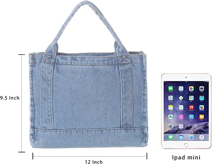 Vintage Denim Tote Bag for Women and Girls Single Strap ZIP Closure Portable Shoulder Bag
