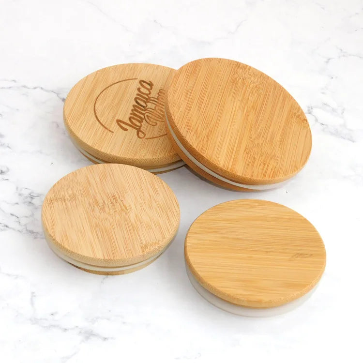 Round Borosilicate Glass Storage Jar With Bamboo Wooden Lid Teapot Cover