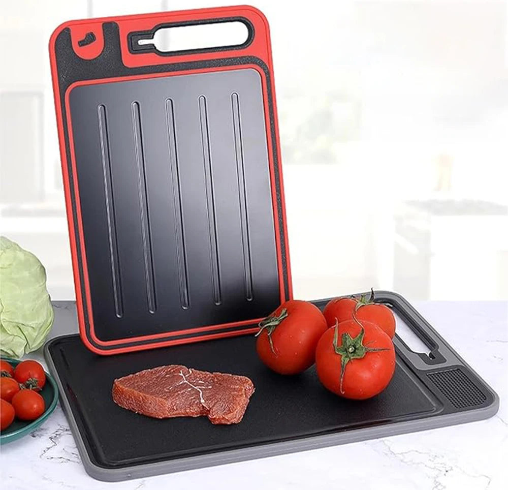 4 in 1 Multifunctional Double-Sided Defrosting Tray Chopping Blocks Wheat Straw PP Aluminium Alloy Knife Sharpener Cutting Board