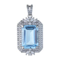 Factory Wholesale Rhodium Plated 925 Sterling Silver Emerald Cut Natural Sky Blue Topaz Pendant for Women Gift Party Wear