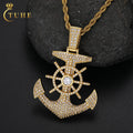 Wholesales Fashion Jewelry Anchor Pendant Hip Hop 14K Gold Plated Brass Zircon Diamond Iced Out Pendant Necklace