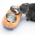 Pet Stainless Steel Double Bowl Non-slip Foldable Elevated Cat Dog Feeder Dish Food Water Ceramic Bowl