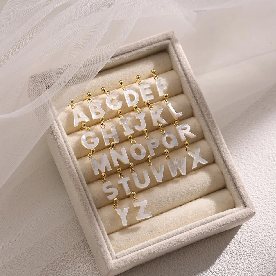 Nagosa Vintage Gold Vermeil 925 Sterling Silver Jewelry Diy Letter A-Z Alphabet Initial Mothert of Pearl Stud Earrings