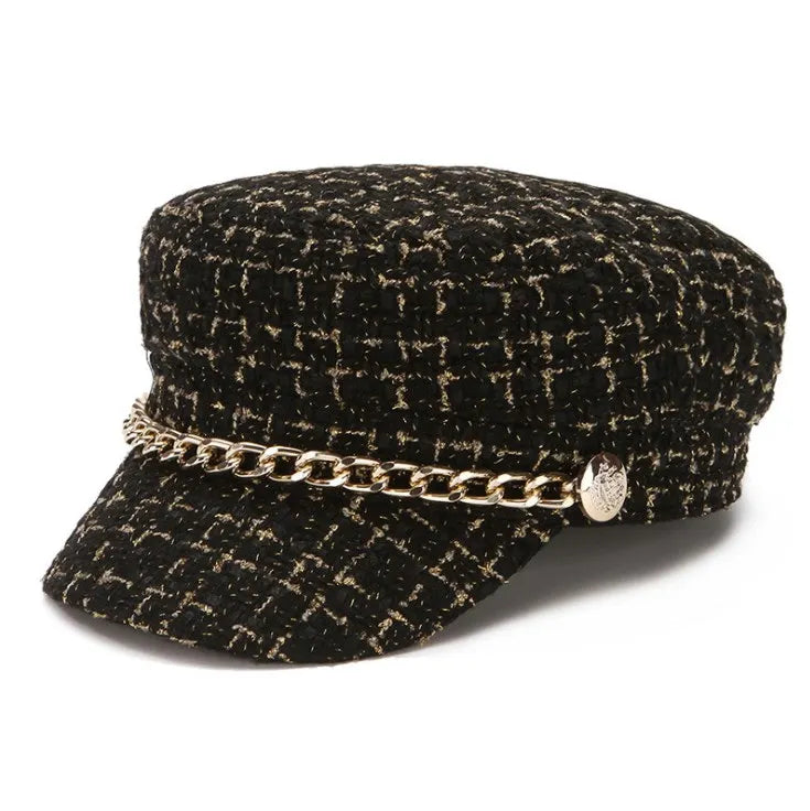 2021 Fashion Women Classic British Flat Top Fisherman Hat Plaid Felt Fiddler Hat Cap Woman Beret Cap