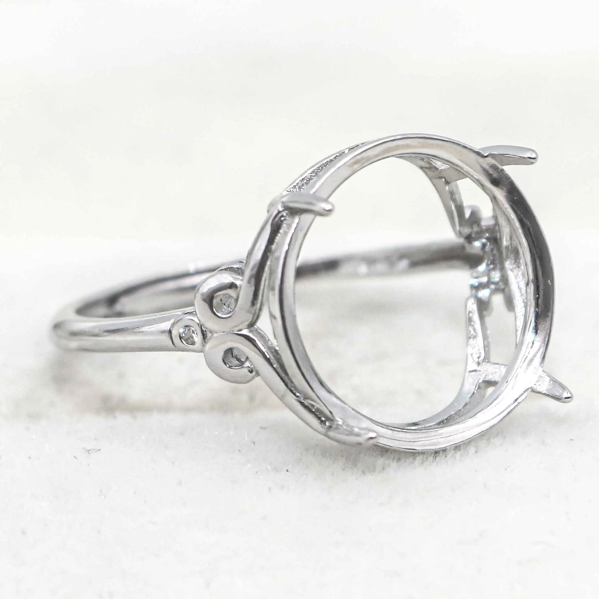 Sterling Silver 14*14mm Semi Mount Ring Empty Frame Blank Support Setting S925 Base Holder Without Center Stone for DIY Inlay