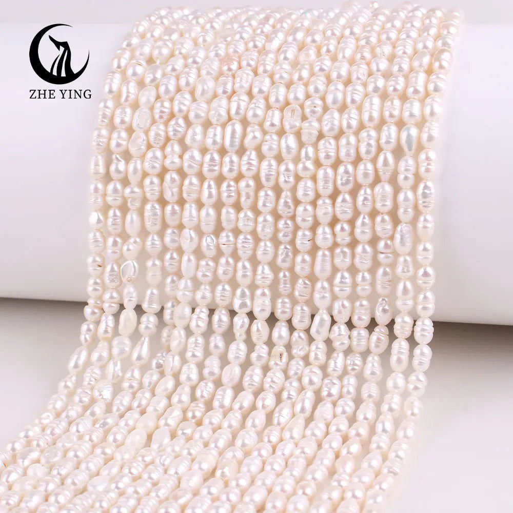 Wholesale 3.5-4mm Cultured Freshwater Rice Pearls Beads Spike Loose Pearls for Jewelry Making Natural Pearl Beads