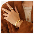 Simple Trendy Open Stainless Steel Twisted Gold Cuff Bracelet 18K Bangles Jewelry for Women Men