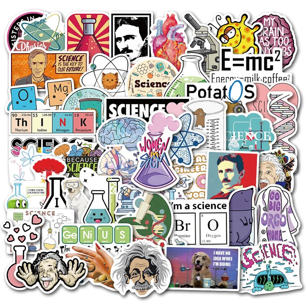 50Pcs Chemistry Experiment Science Sticker for Notebook Waterproof Skateboard Luggage Laptop Study Custom Stickers Printing