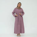 New Daily Wear Simple Plain Modest Abaya Elegant Wrinkle Polyester Islamic Clothing Women Muslim Dress With Beltelt