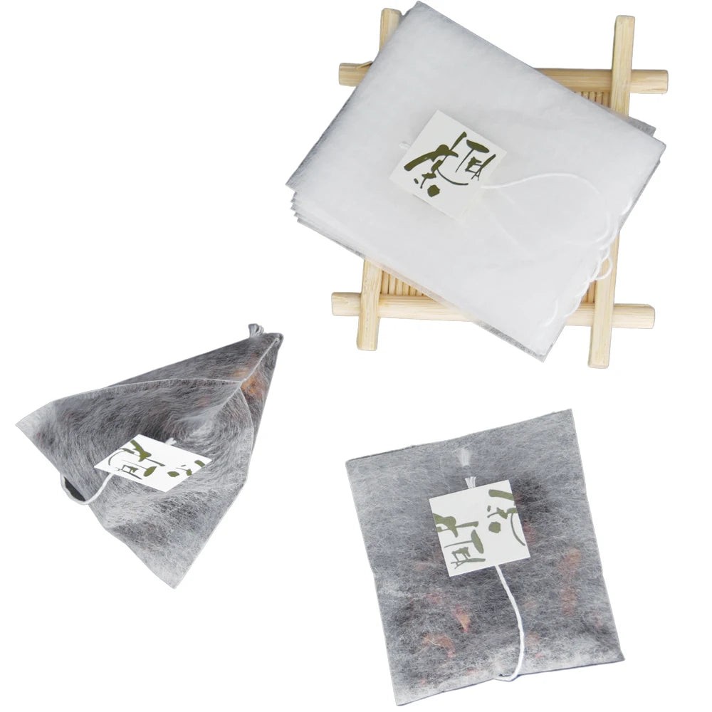 58 X 70mm 25g Non-woven Fabric Corn Fiber  Thicken Tea Bags With Tag PLA Biodegraded  Filters Can Be Customized Logo
