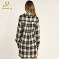 Factory Wholesale Custom Oem Women Fashion Plaid Shirt Skirt Lonfg Sleeve Bandages Slim Short Casual Dresses