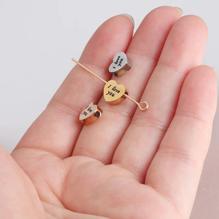 Diy Stainless Steel Beads Heart Charm Engraved I Love You Accessories DIY Pendant Beads for Necklace Making