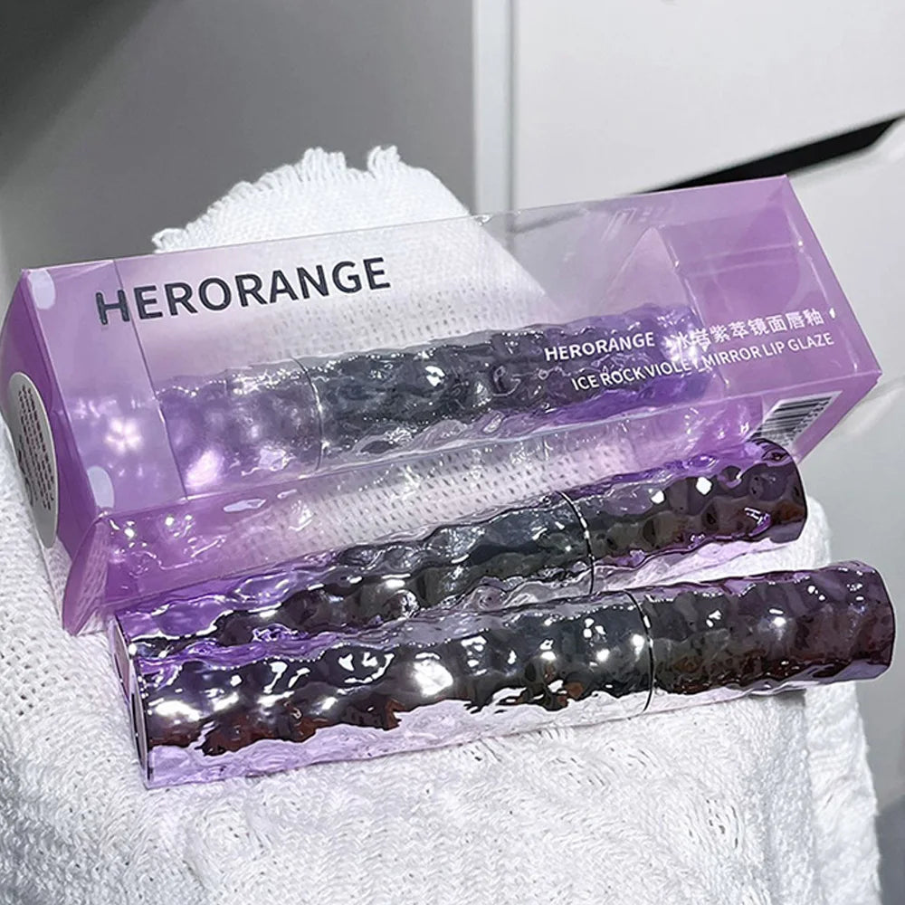 Wholesales HERORANGE Ice Rock Violet Mirror Lip Tint Moisturizes Plumping & Comfortable Ultra Sheen Non-Stick Cup Lip Gloss