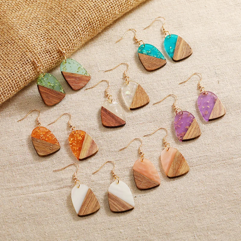 New Product Ideas Geometric Resin Wood Multicolor Druzy Drop Earrings With Quality Assurance