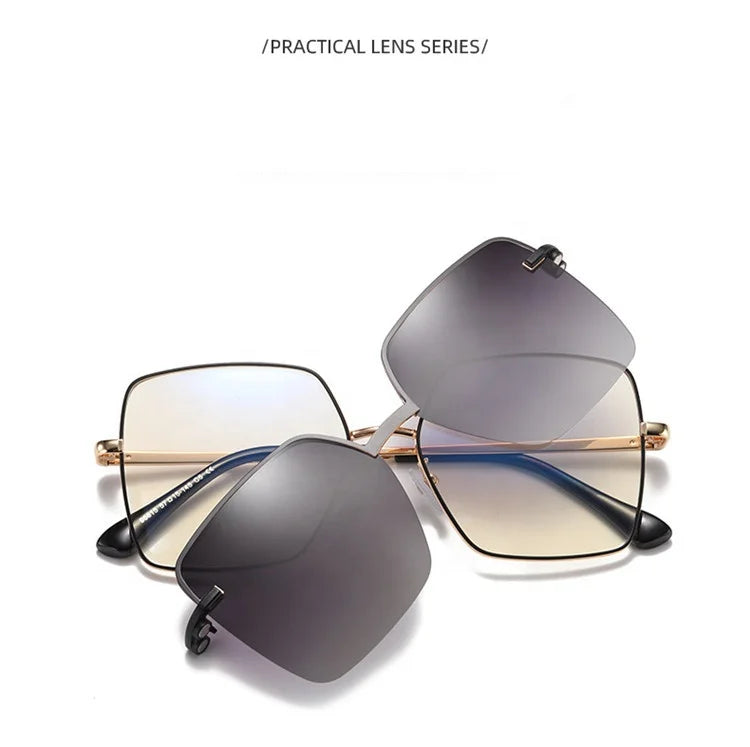 2023 Adult square Frame Eyeglasses Clip-on Sunglasses Safety Sunglasses Blue Light Uv400 Blocking Italian Metal Glasses Frame