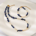 Gemstone Lapis Lazuli  Pearl Beaded  Necklace for Women Boho Bead Choker Necklace Natural Stone Freshwater Pearl  Beach Necklace