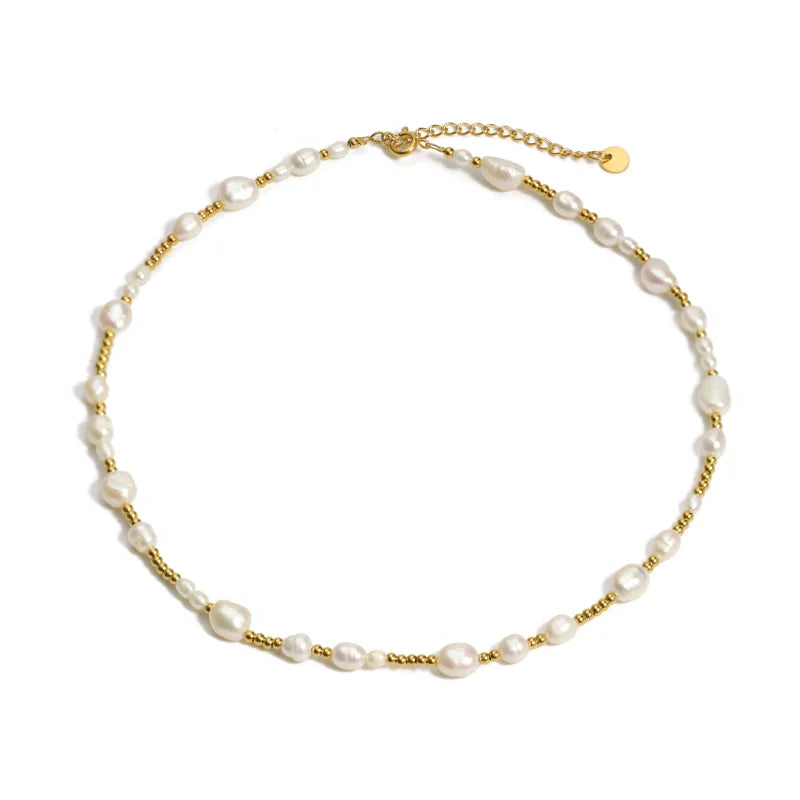 Freshwater Pearl Jewelry PVD Gold Plated Stainless Steel Beads Choker Natural Fresh Water Pearl Necklace for Women