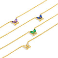 PVD 18k Gold Plated Stainless Steel Charm Cofourful Crystal Pendant White Zircon Diamond Small Butterfly Necklace for Women