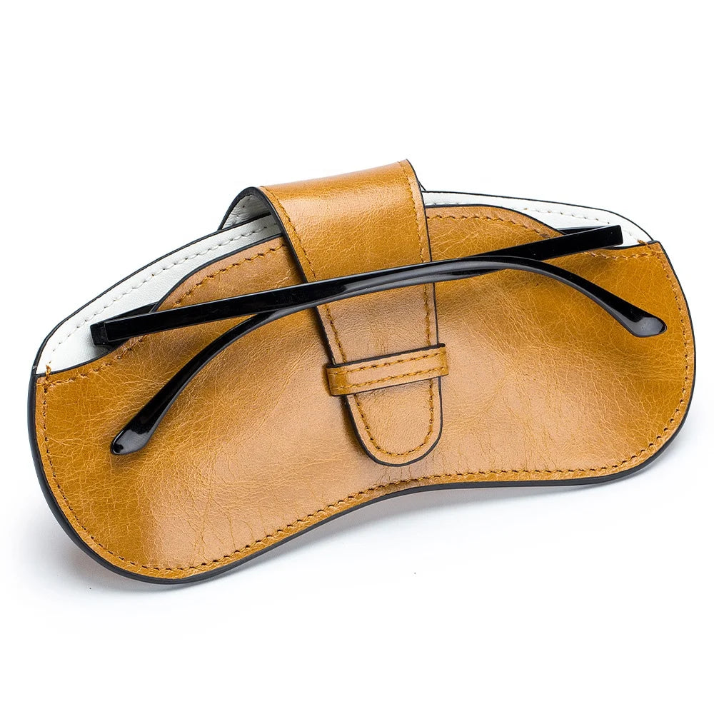 Custom Yellow Luxury Soft Genuine Leather Glasses Case Sunglasses Packaging Case Sunglasses Pouch