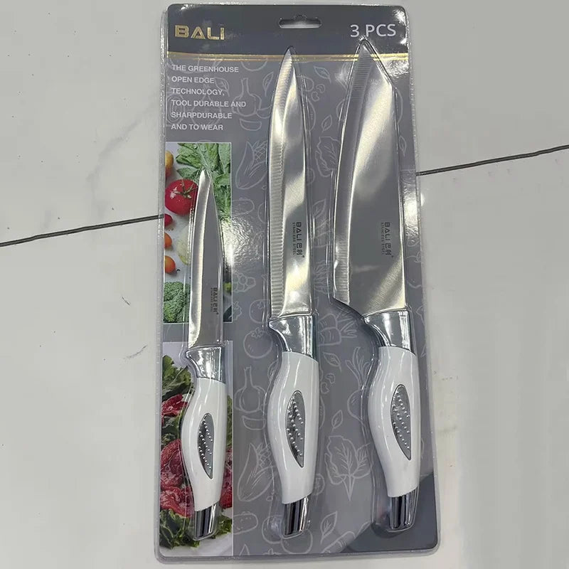 Japanese-Style 3CR13 Stainless Steel Chef Knife Three-piece Set Bird Handle Double Electroplating Durable Extra Sharp Blister