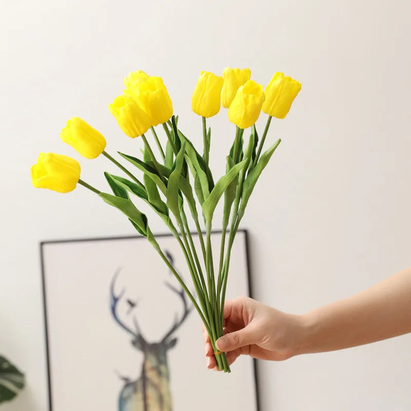 Manufacturer Mini Tulip Wedding Sell Cross Border E-commerce Simulated PU Mini Tulip Home Decor Artificial Flower Bundle Tulip