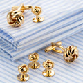 Knot Cufflinks and Shirt Studs for Men in Gold or Silver Tone Matching With White and Black Tuxedo