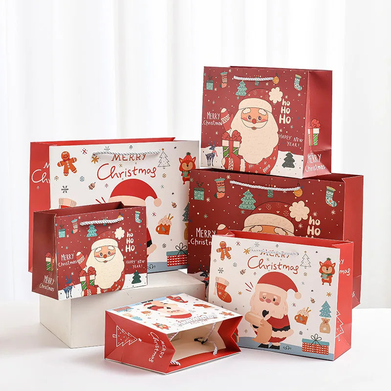 Christmas New Year Packaging Gift Paper Bag With Handle Christmas Candy Bags Paper Goody Bags