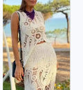 New Trend Crop Top Embroidery Elegant Crochet Clothing Hollow Out Skirt and Top Set for Women