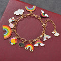 Personality Korean Style  Yellow Gold Plated Enamel Rainbow Cloud Charm Bracelet