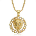 Hip Hop Jewelry Cuban Link Chain Stainless Steel Men Cz Diamond Iced Out Pendant lion